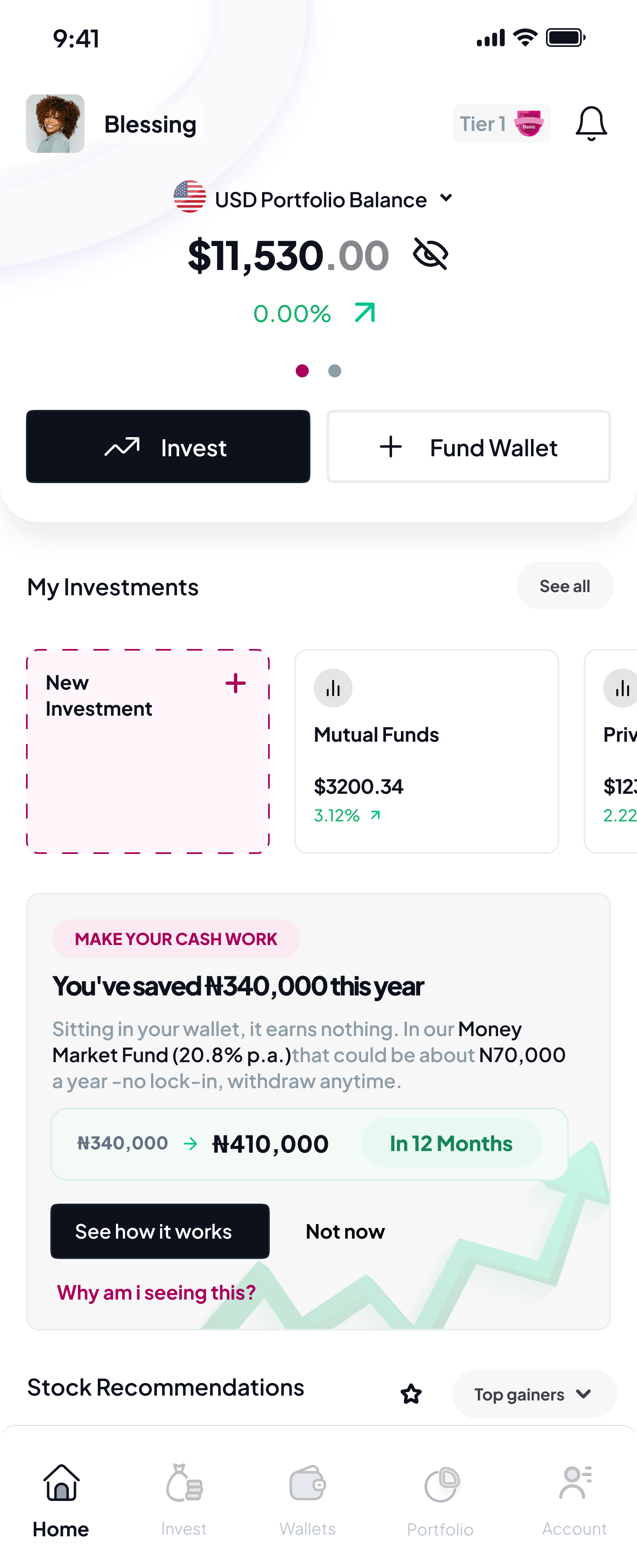 Soft cross-sell variant — Make your cash work, personalised balance projection, See how it works CTA
